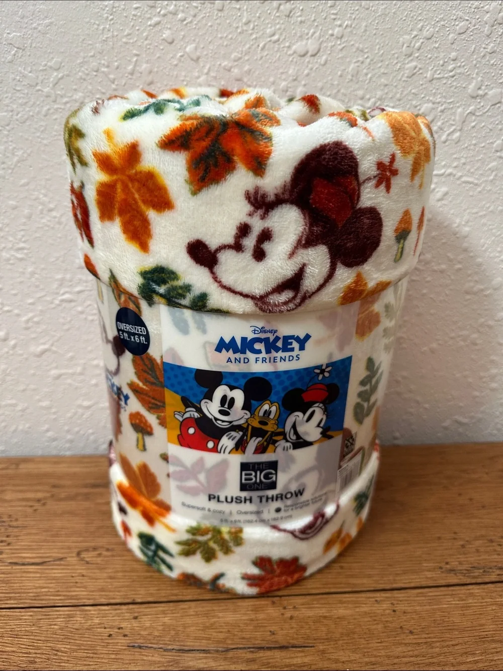 Cream Plush Throw - The Big One - Disney Mickey & Friends Fall Harvest Print